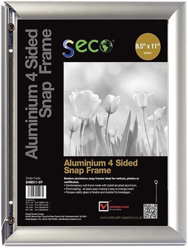 8.5×11 Silver Snap Frame | Front Loading Aluminum Poster Frame | Easy Open Sign