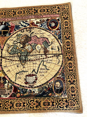 Belgian Tapestry Terrarum Orbis Old Style World Map 1630 Wall Hanging 46 x 33″