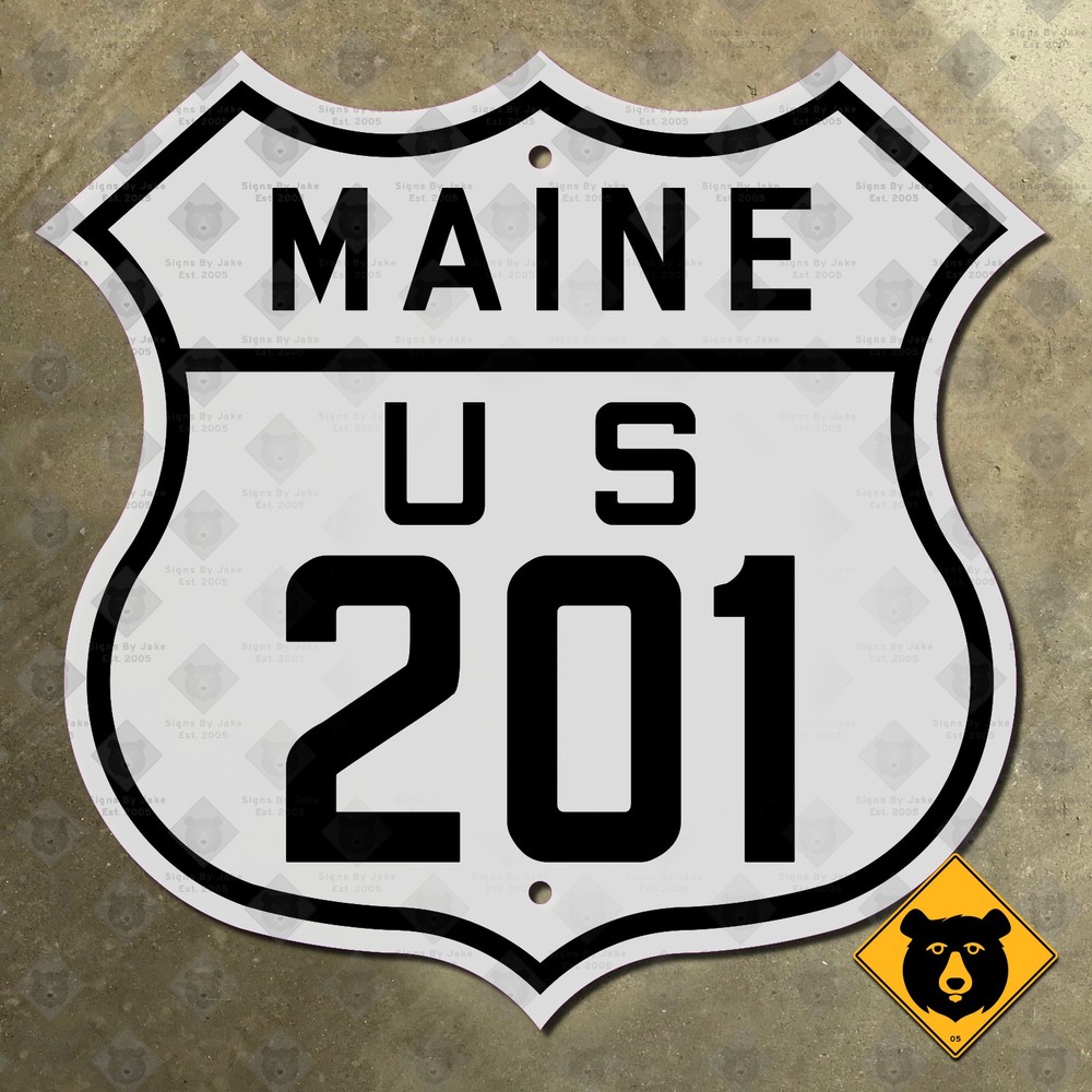 Maine US Route 201 highway marker road sign 1926 Augusta Brunswick Jackman 16×16