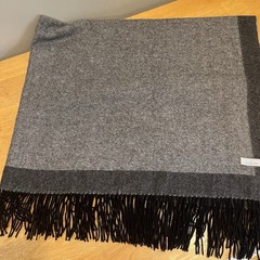 Williams Sonoma Cashmere Wool Blanket Throw Black Gray 50″x70″ Fringe