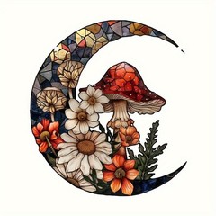 Crescent Moon Mushroom Flower Acrylic Suncatcher Hanging Window Decor Boho Gift