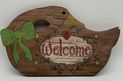 Vintage Hand Painted Ceramic Goose Welcome Plaque Country Farmhouse Wall Decor