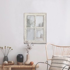 Rustic Small Window Pane Mirror Wall Decor 11 x 16 inches, Hanging Distressed…