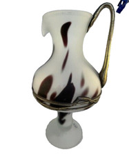 Vintage Black on White Frosted Glass Pitcher with Metal Accents/Handle -Romblast