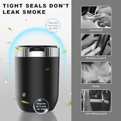 Car Ashtray with Lid, Detachable Stainless Steel Smokeless Ash Tray with Blue