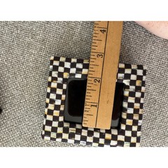 MacKenzie Childs Fabric Picture Frame Mini Black Courtly Check Striped Set of 3