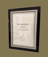 NEW Natalini Handmade 5 x 7″ Italy Lacquer Photo Picture Frame Wood Black Cream
