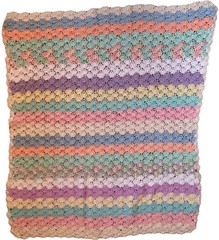 Crochet Blanket 41″ x 48″ Pastel Spring Baby Throw Medium Scallop Edges Afghan