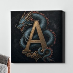Dragon Letter A Art Print Fantasy Emblem Monogram Style Symbol