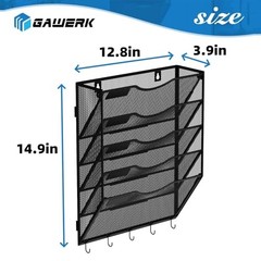 Hanging Wall File Organizer with 5 Hooks – Wall Mounted Mail Paper 5 Tier
