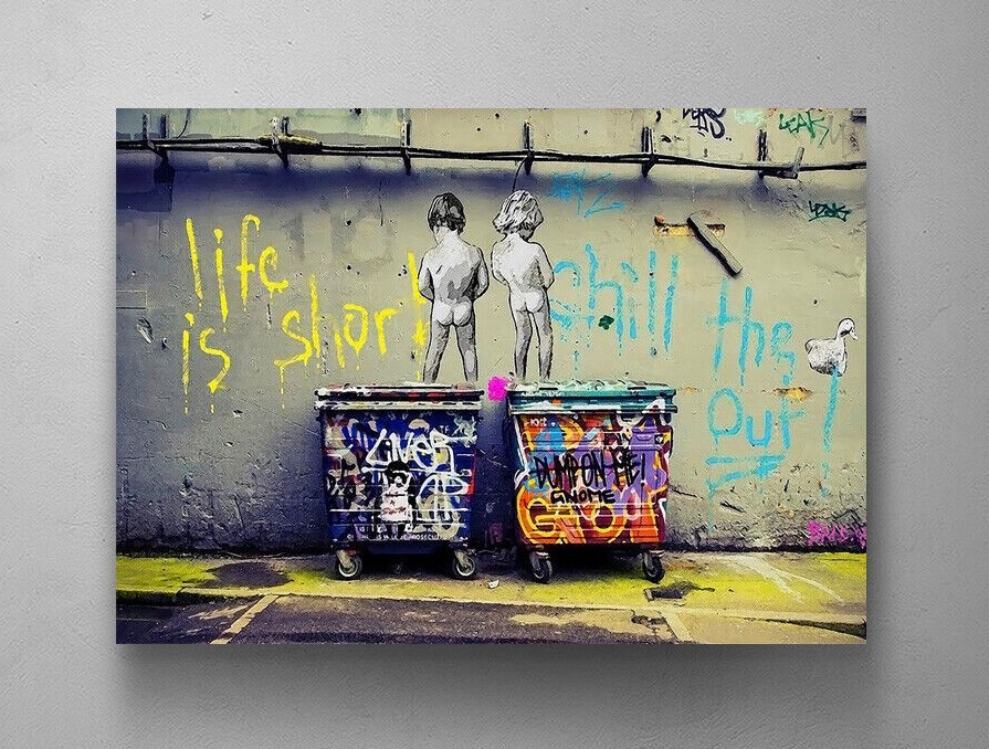Banksy «Life Is Short Chill The Duck Out» Wall Art Canvas Print Framed Artwork