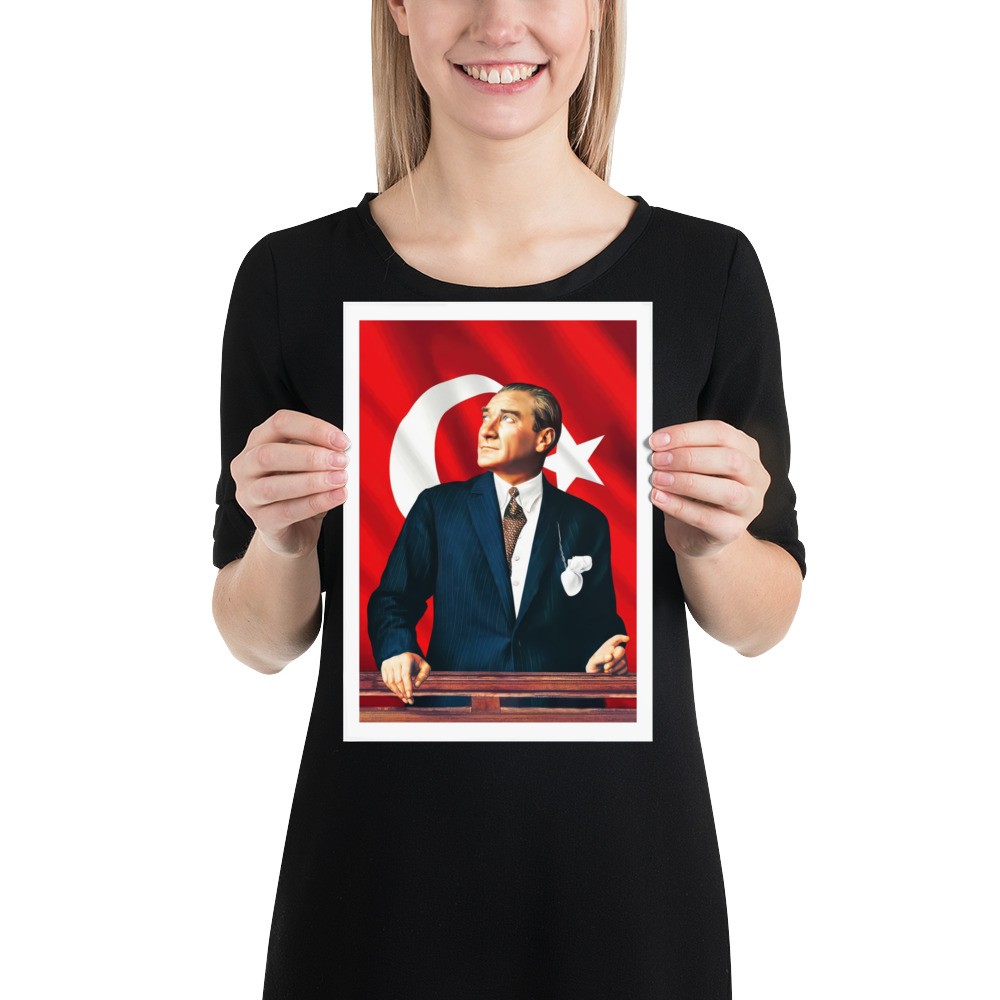 Ataturk Poster with border, Turkey art — Mustafa Kemal Ataturk print