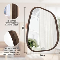 Hlfmvwe Asymmetrical Wall Mirror Irregular Wood Frame Modern Unique