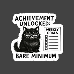 Cat Sticker Vinyl Decal Bare Minimum Achievement Funny Work Humor