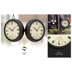 9-In. Indoor/Outdoor Double-Sided Hanging Clock with 360° Spin Functionality, Ir