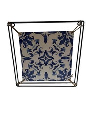 Blue White Tile Pattern Wall Art Ceramic Look Print Modern Black Metal Frame 11”
