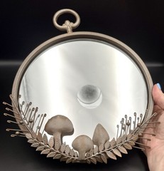 Unique Metal Mirror With Mushroom Accents Wall Decor/Organic Charm 9.5”