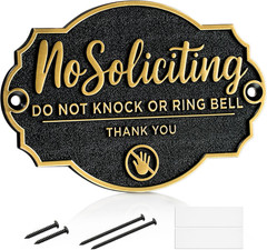 Brass No Soliciting Sign for House Front Door No Soliciting Wall Plaque Self Adh