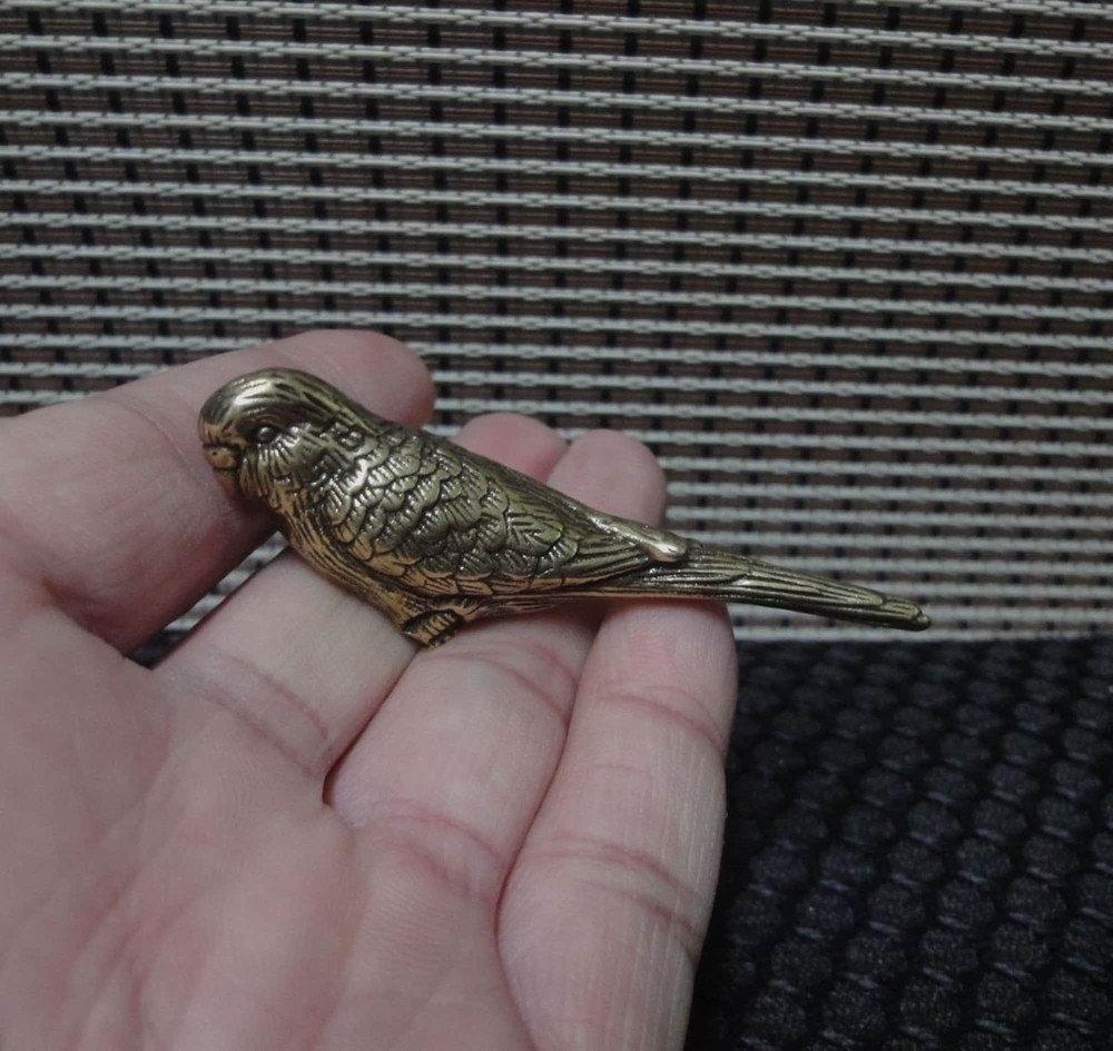 Vintage Solid Brass Pure Copper Budgie Bird Animal Figurine Statue Sculpture