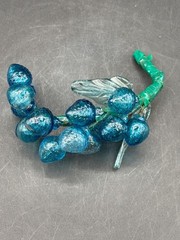 Hand Blown Glass Blue Raspberries With Green Stem & Leaves 6″ Long Decorative Ac