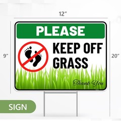 2PC Keep Off Grass Sign with Stake, 12 Inches by 9 Inches – Corrugated Plasti…