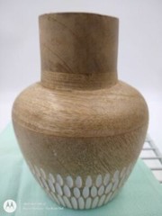 Round White Carved Wood Vase Jug Smooth Finish Rustic Boho Home Decor New 6″