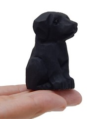 Black Lab Retriever Dog Pup Figurine Statue Miniature Small Wood Carving Decor