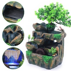 Mini Tabletop Water Fountain Rockery Waterfall w/ LED Light Table Decor Ornament