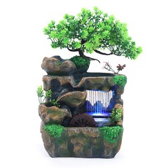 Mini Tabletop Water Fountain Rockery Waterfall w/ LED Light Table Decor Ornament