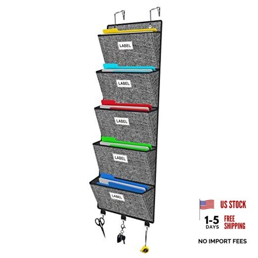 Over the Door File Organizer, Hanging Wall File Folders with 5 Deep Black