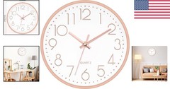 Minimalist 8 Inch Silent Wall Clock with Rose Gold Frame – Easy Installation