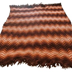 Crochet Afghan Blanket Throw 68″ x 51″ Orange & Brown MCM Zig Zag Earth Colors
