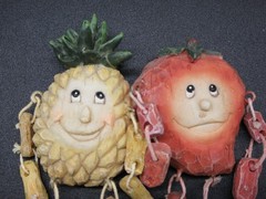 Vintage Anthropomorphic Fruit Wall Hanging Fruits-Set of 2