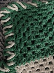 crochet granny square afghan blanket vintage 60 inch By 36 inch Green White
