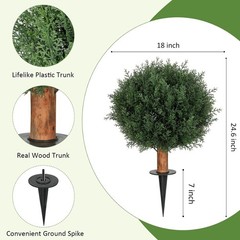 Artificial Cedar Topiary Ball Trees with Ground Spike, 24.6 inches Tall