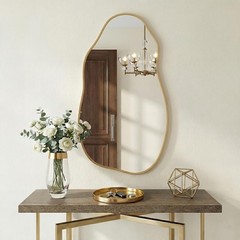 30×16.5 Asymmetrical Wall Mirror, Matte Gold Rust Proof Frame, Wavy Glass