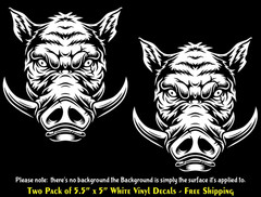 Wild Hog Pig Boar Two 5.5″ White Vinyl Decals Car Truck Window Motorcycle Helmet
