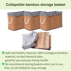 2PCS Bamboo Storage Basket Fabric Lined Under Desk Organizer