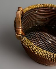 Vintage Handwoven Rattan Basket Handles Coastal Boho Rustic Organic Modern Decor