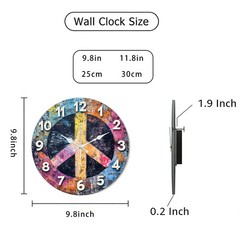 Colorful Peace Sign Wall Clock Wooden Silent Clock No Battery Home Decors