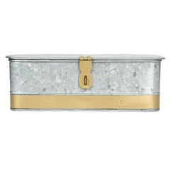 Creative Co-Op Nestable Rectangular Metal Storage Boxes Hasp Lock Silver Set Of