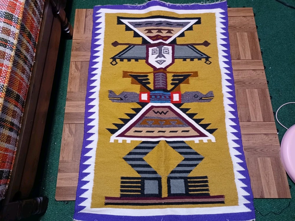 Vintage ECUADOR Hand Woven WALL HANGING Tapestry Rug 41×27 Totem