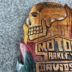 Harley-Davidson Hand Carved Wood Bar Skull & Shield Logo Pub Sign