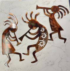 Arizona Kokopelli’s Trio – Metal Wall Art – Copper Size Varies Per Piece