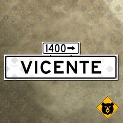 San Francisco California 1400 Vicente Street blade road sign 1965 21×7