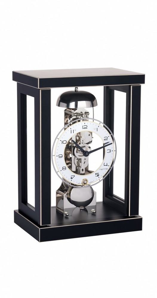 Modern table clock in a puristic design in black with 14-days power reserve b…