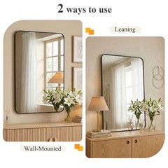 5 Size Choice Rectangular Bathroom Mirror w/Round Corner&Metal Frame,Wall Mirror