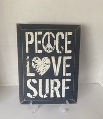 PEACE LOVE SURF Wood Wall Hanging Decor 12” X 9” Nautical Coastal Vibe