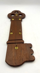 Vintage Wooden Key Holder Wall Mount Gold-Tone Metal Hooks Entryway
