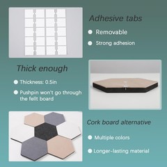 8 PCS Set C Hexagon Felt Bulletin Cork Board Wall Tiles Removable Adhesive Pads